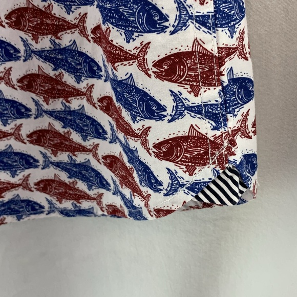 Zipcode Men’s small short sleeve button down shirt NWT red blue fish - Picture 6 of 17